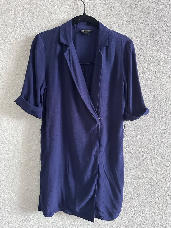 Topshop Tops - Topshop Navy Polka Dot Shirt Dress Short Sleeve Belted Style (No Belt) Size 2